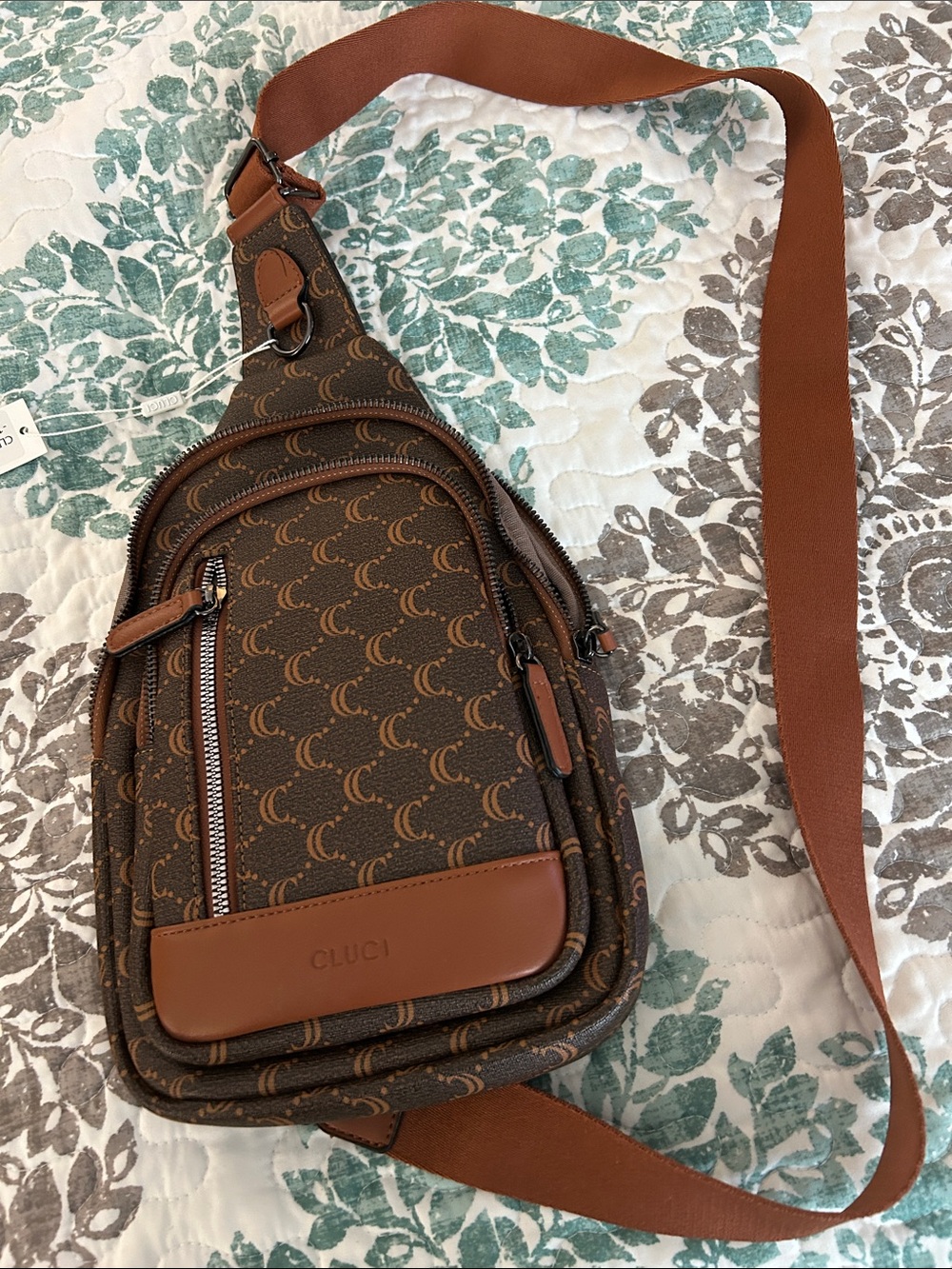 Brown Crescent-Pattern Crossbody Sling Bag